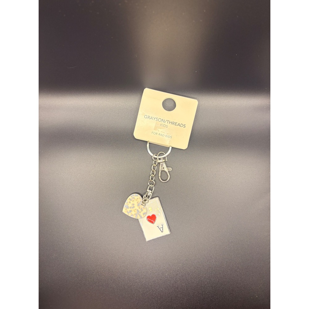 Grayson Threads Kids Ace of Hearts Playing Card Heart Charm Keychain Silver Tone